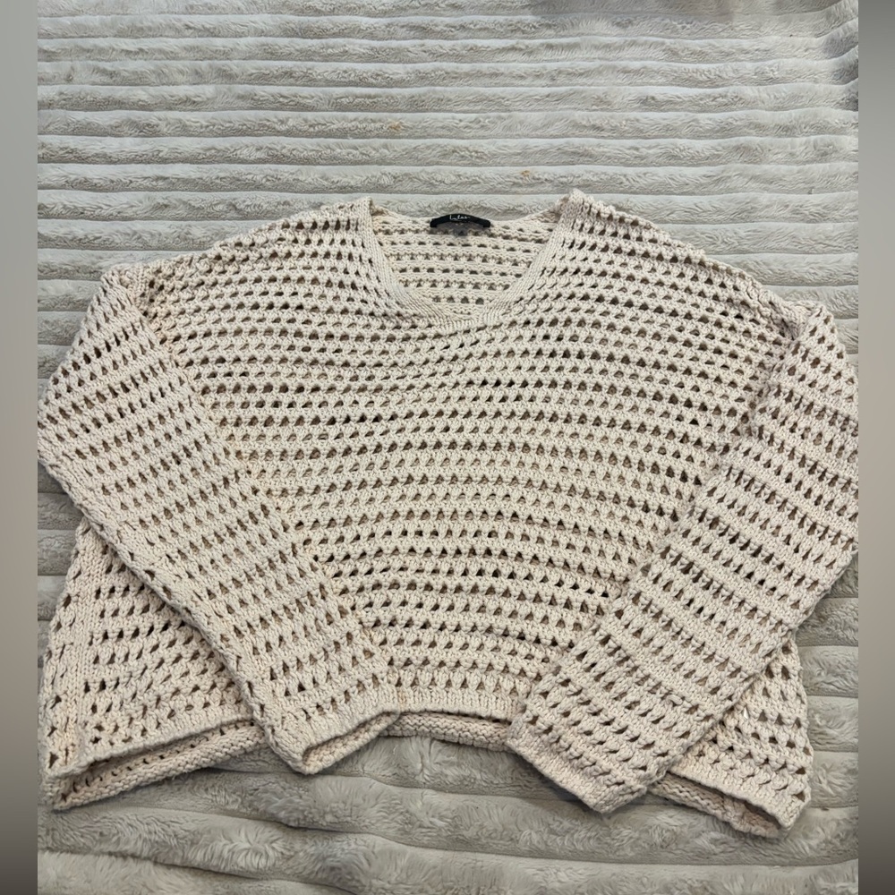 Lulu's Cream Open-Knit V-Neck Sweater size xsmall preowned cream